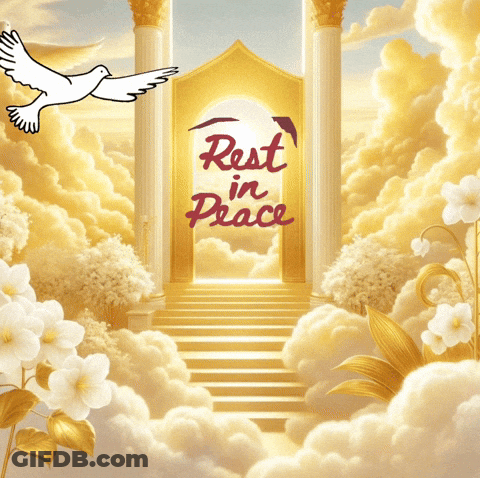 An Illustration Of A Stairway To Heaven With The Words Rest In Peace GIF