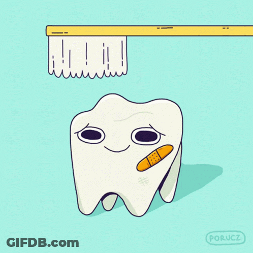 An Illustration Of A Tooth With A Bandage On It And A Toothbrush With Toothpaste On It GIF