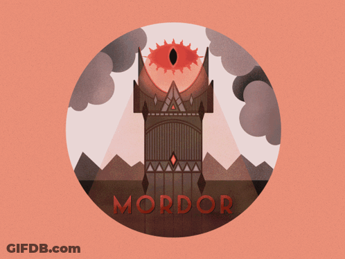 An Illustration Of A Tower With The Word Mordor In Red Letters GIF