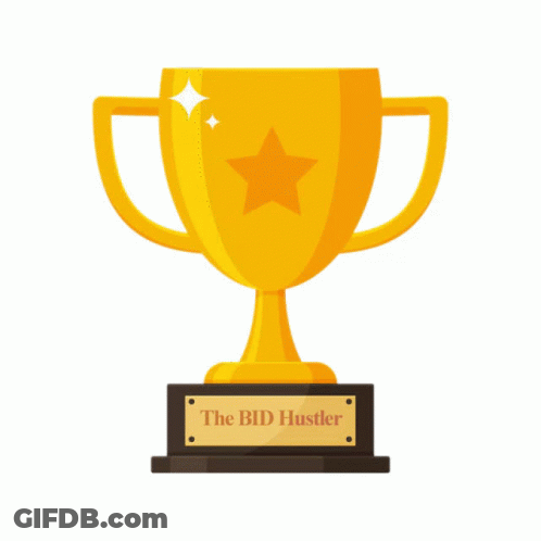 An Illustration Of A Trophy That Says The Bid Hustler On The Bottom GIF