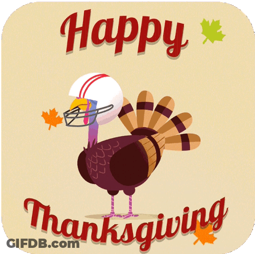 An Illustration Of A Turkey Wearing A Football Helmet And The Words Happy Thanksgiving GIF