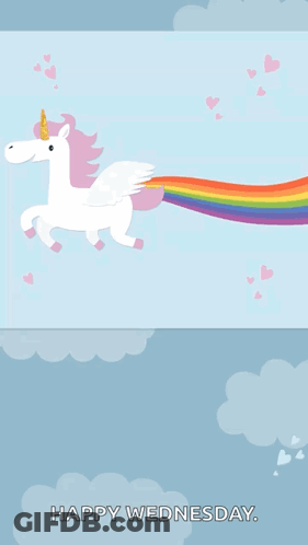 An Illustration Of A Unicorn With A Rainbow Tail And The Words Happy Wednesday GIF
