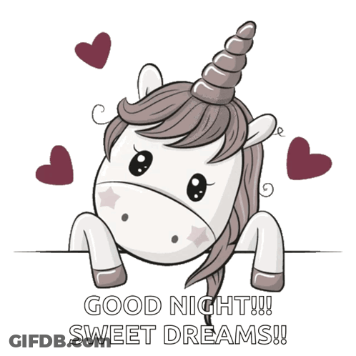 An Illustration Of A Unicorn With Hearts Around It And The Words Good Night Sweet Dreams GIF