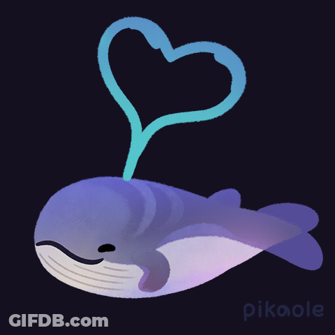 An Illustration Of A Whale With A Heart Coming Out Of It GIF