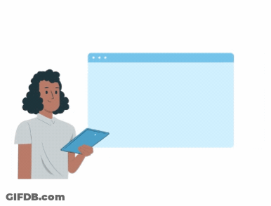 An Illustration Of A Woman Holding A Tablet And A Magnifying Glass With The Words " Real-Time Monitoring " Above Her GIF