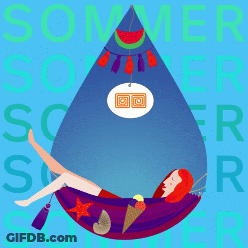 An Illustration Of A Woman Laying In A Hammock With The Word Sommer Written In The Background GIF