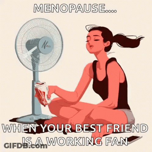 An Illustration Of A Woman Sitting In Front Of A Fan GIF