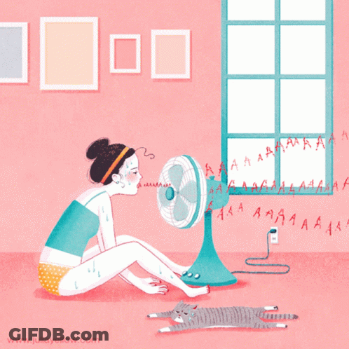An Illustration Of A Woman Sitting In Front Of A Fan With The Website Www.juliayellow.com Visible GIF