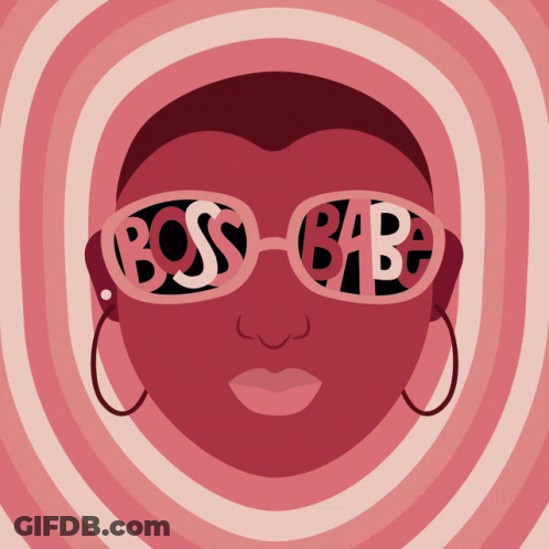 An Illustration Of A Woman Wearing Sunglasses With The Word Boss Babe On Them GIF