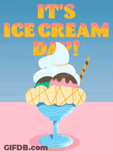 An Illustration Of An Ice Cream Sundae With The Words It 'S Ice Cream Day GIF