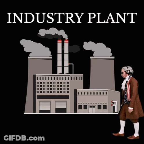 An Illustration Of An Industrial Plant With A Tree In Front GIF