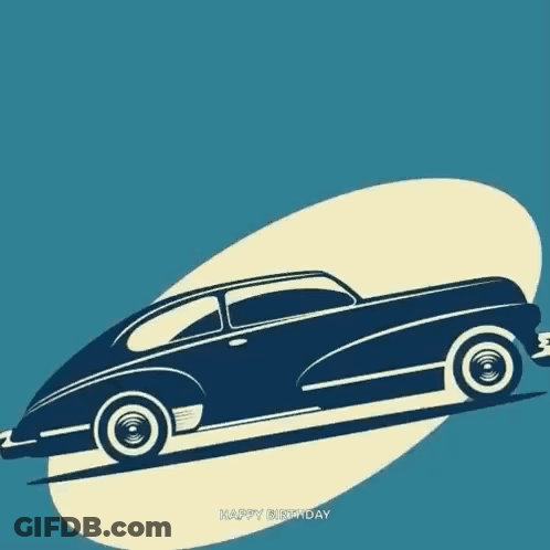 An Illustration Of An Old Car On A Blue Background GIF