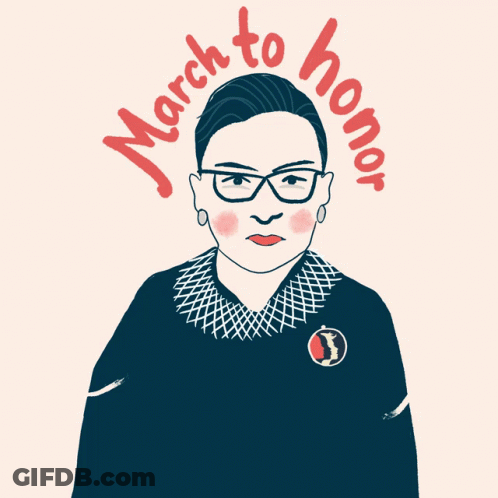An Illustration Of Ruth Bader Ginsburg With The Words March To Honor Her Seat GIF