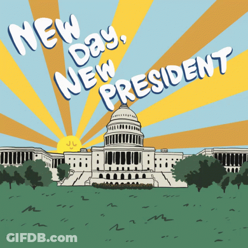 An Illustration Of The Capitol Building With The Words New Day New President GIF