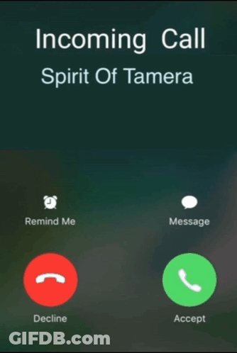 An Incoming Call From Spirit Of Tamera Is Displayed On A Phone Screen GIF