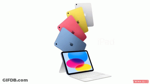 An Ipad Is Stacked On Top Of Other Ipads In Different Colors GIF