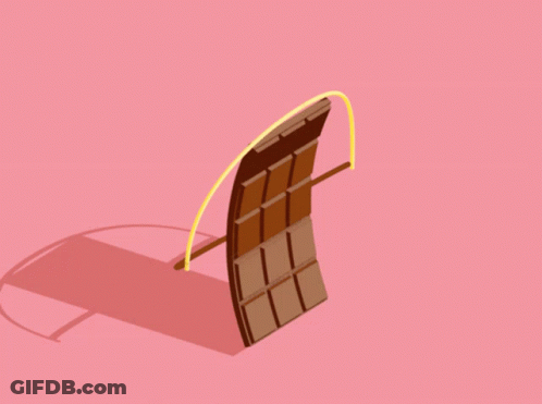 An Isometric Drawing Of A Chocolate Bar With A Rope Attached To It On A Pink Background GIF
