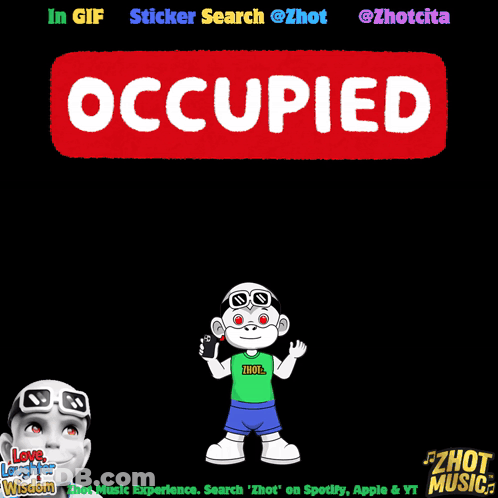 An Occupied Sign With A Monkey Holding A Cell Phone GIF