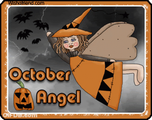 An October Angel With A Pumpkin On The Bottom GIF