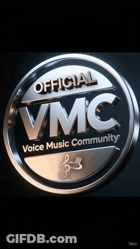 An Official Vmc Voice Music Community Logo On A Black Background GIF