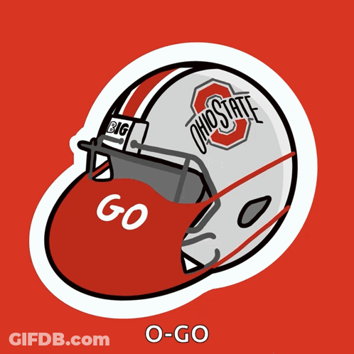 An Ohio State Football Helmet With A Face Mask On It GIF
