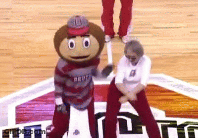 An Ohio State Mascot Is Dancing On The Court GIF