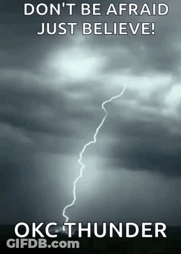 An Okc Thunder Poster With A Lightning Bolt In The Sky GIF
