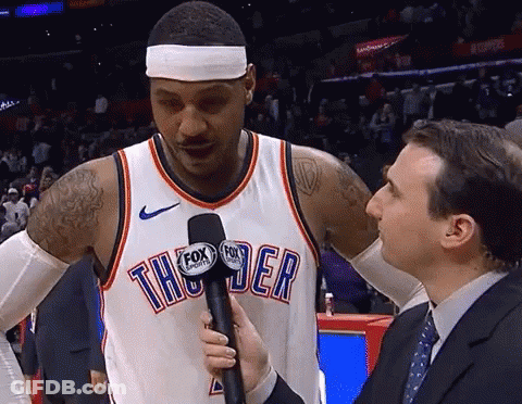 An Oklahoma City Thunder Basketball Player Is Being Interviewed By A Reporter GIF