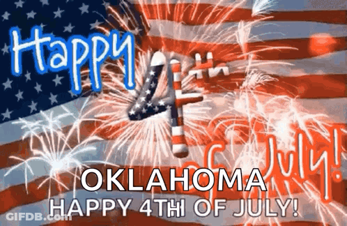 An Oklahoma Happy 4Th Of July Greeting Card With Fireworks GIF