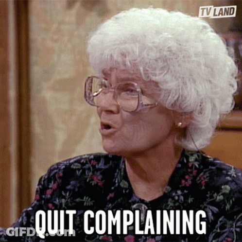 An Old Woman With Glasses Says Quit Complaining In A TV Land Ad GIF