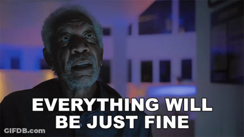 An Older Man Says Everything Will Be Just Fine In Front Of A Building GIF
