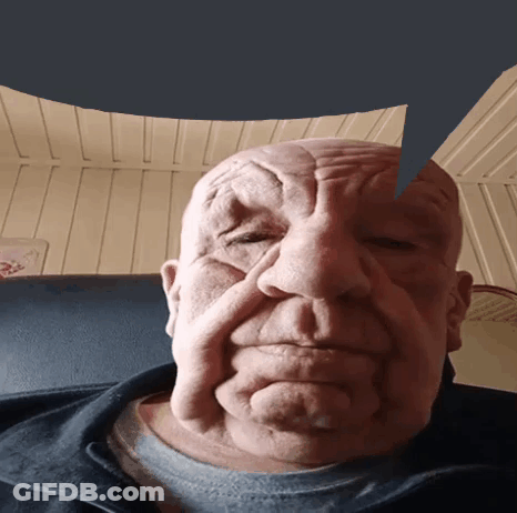An Older Man With A Speech Bubble Over His Head GIF