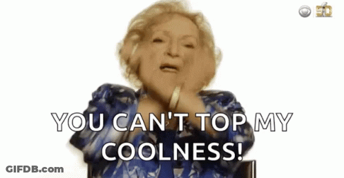 An Older Woman In A Blue Jacket Says " You Can 'T Top My Coolness " GIF
