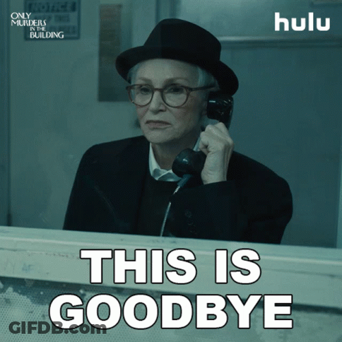 An Older Woman Talking On A Phone With The Words This Is Goodbye Below Her GIF