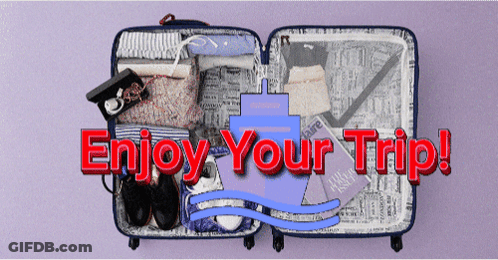 An Open Suitcase With The Words Enjoy Your Trip Written Above It GIF