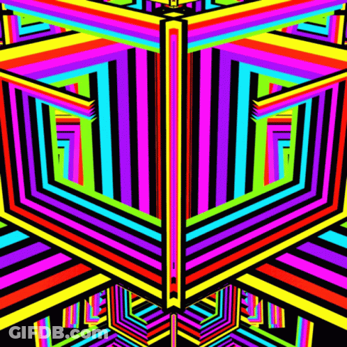 An Optical Illusion Of A Colorful Cube With A Black Border GIF