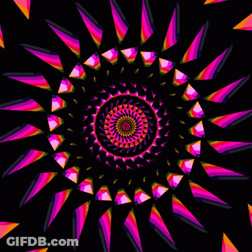 An Optical Illusion Of A Spiral With Green And Yellow Rays GIF