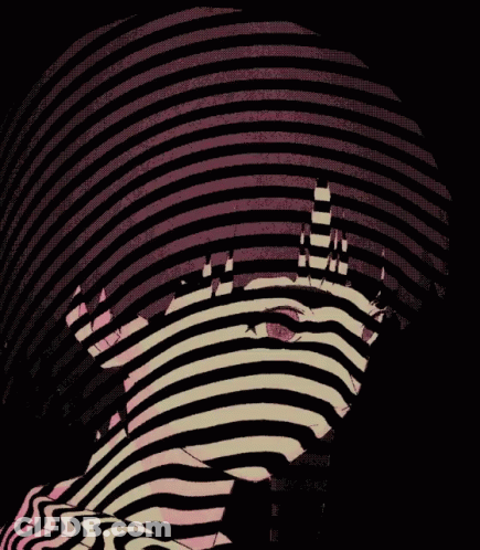 An Optical Illusion Of A Woman 'S Face With A Striped Background GIF