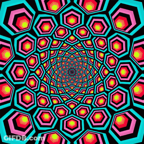 An Optical Illusion That Looks Like A Kaleidoscope Of Colored Hexagons GIF