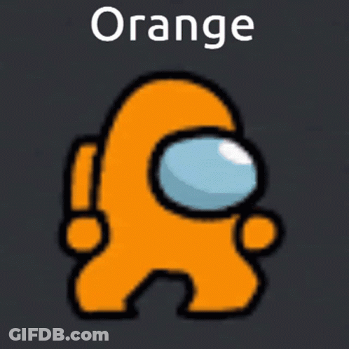 An Orange Among Us Character Is Standing On A Gray Background GIF