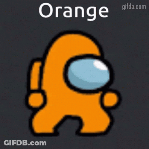 An Orange Among Us Character With Bubbles Coming Out Of His Mouth . GIF