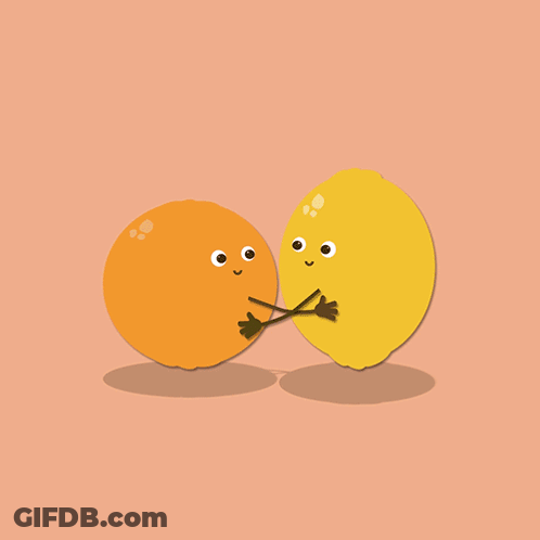 An Orange And A Lemon Hugging Each Other With The Words Happy Best Friends Day Below Them GIF