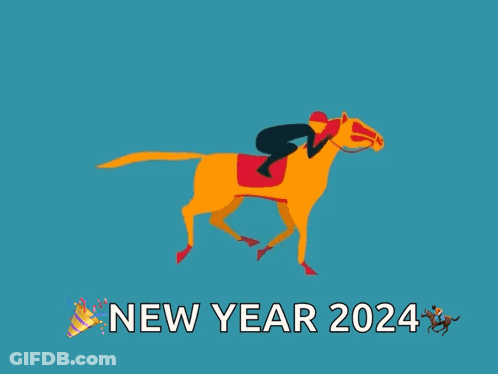 An Orange And Green Background With The Words New Year 2024 Written On It GIF