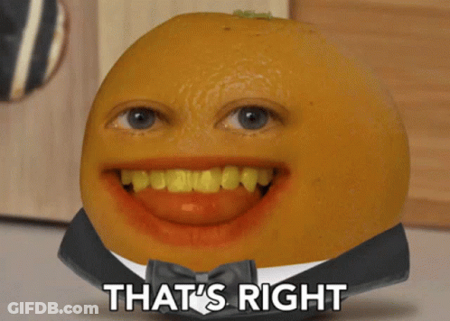 An Orange In A Tuxedo With The Words That 'S Right On It GIF