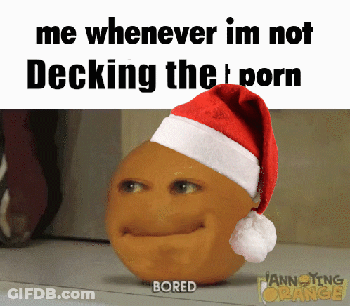 An Orange Wearing A Santa Hat Says " Bored " GIF