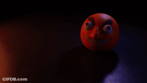 An Orange With A Cartoon Face And Smoke Coming Out Of It GIF