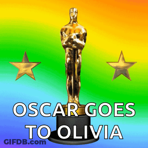 An Oscar Goes To Olivia Poster With A Statue GIF