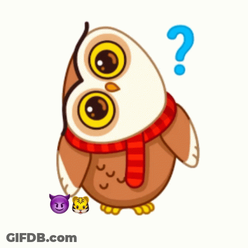 An Owl Wearing A Scarf Has A Question Mark On Its Head GIF