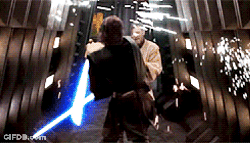 Anakin Attacking Obi Wan Making Him Back Out GIF