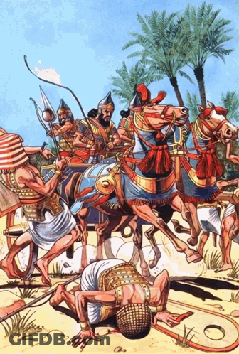 Ancient Egyptian Soldiers On Horseback With Palm Trees GIF